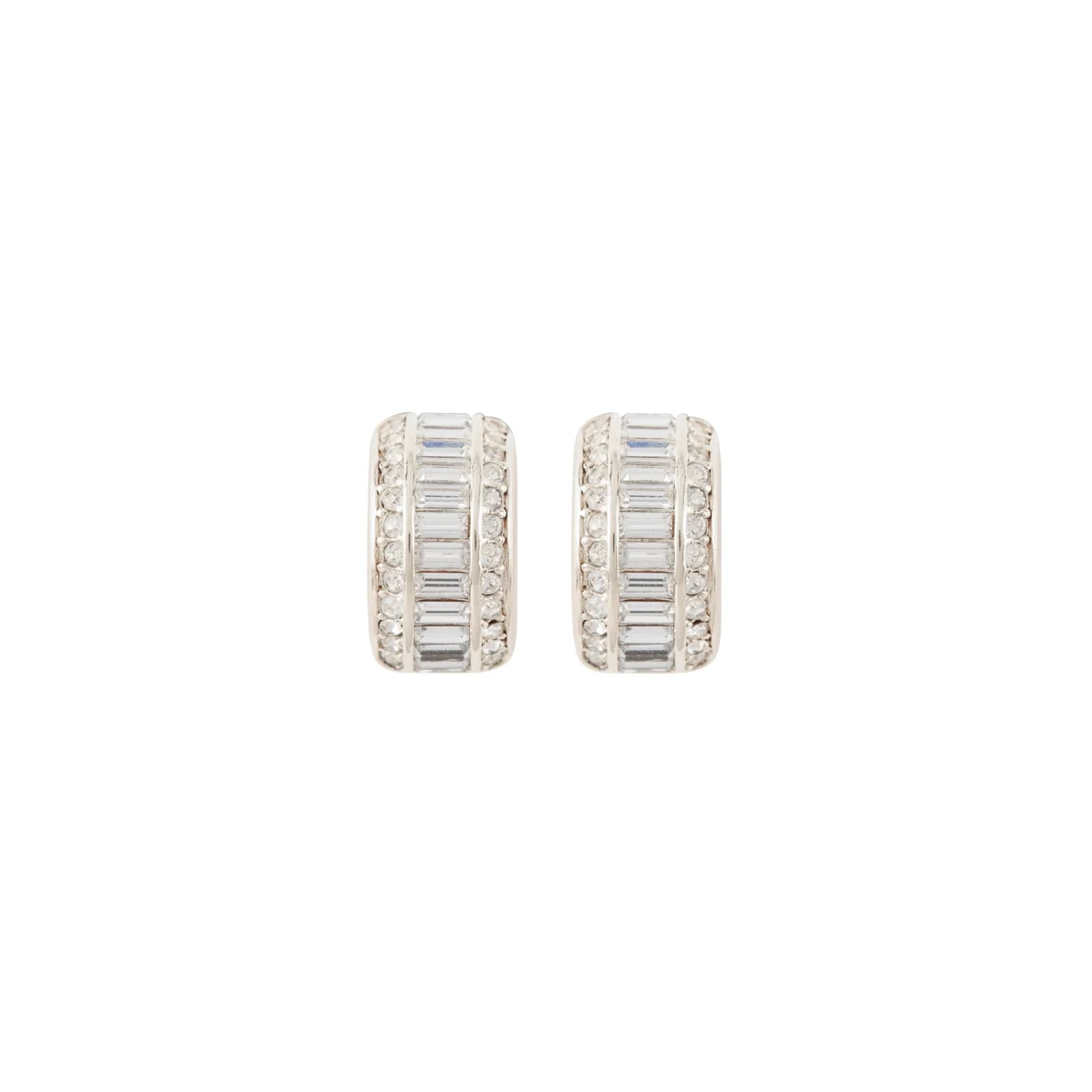 Rhodium-plated Christian Dior demi hoop clip-on earrings set with baguette and round crystals